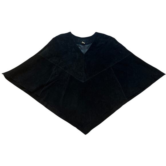 Decoded black suede leather pull over poncho coat SIZE XS - Picture 2 of 5